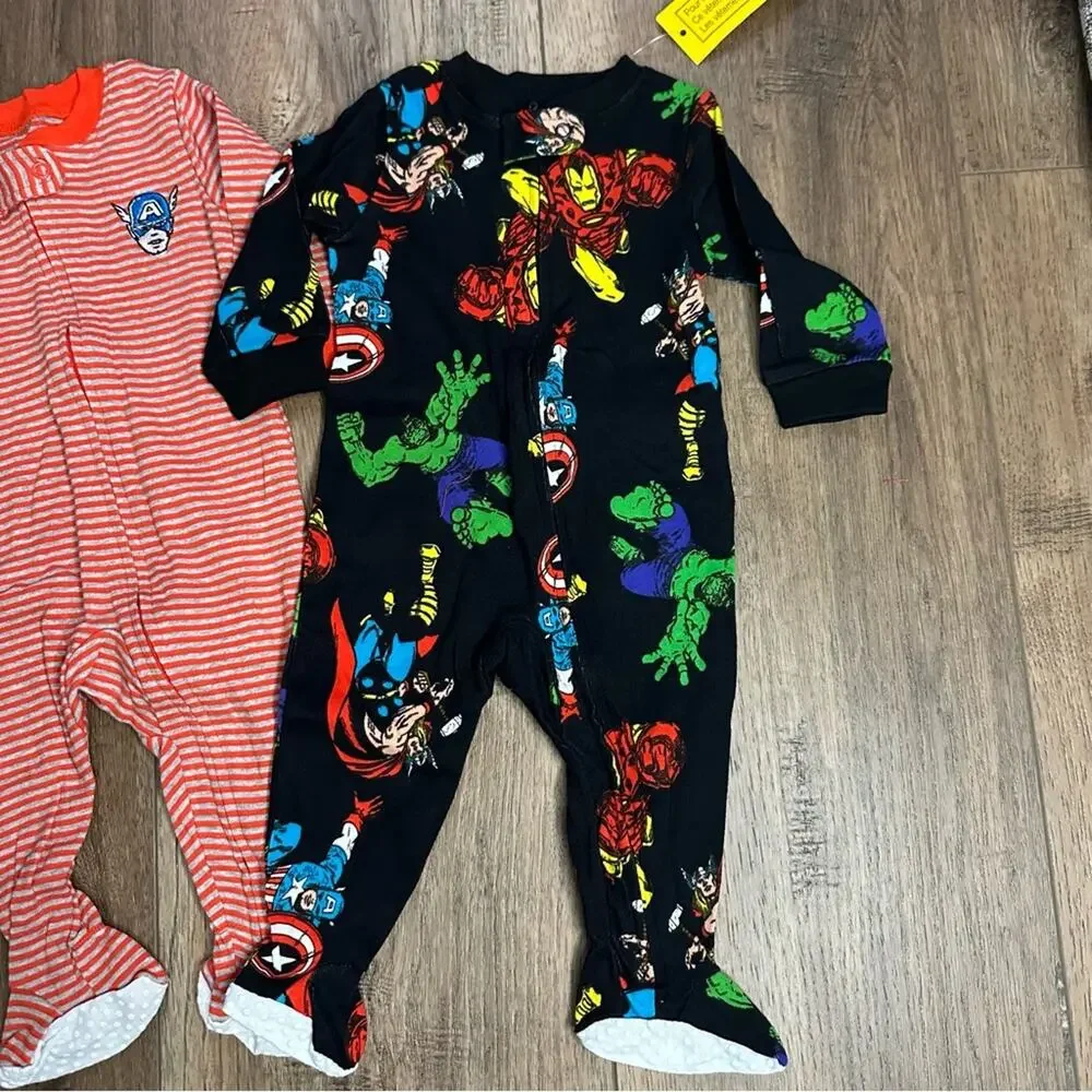 NWT! Marvel Superhero Kids One Piece Pajama Bundle, Sleepers, Hulk, Iron Man, 6m